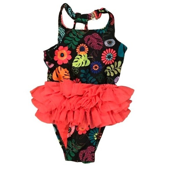 Girl's 18 Month Swimsuit One-Piece Cat & Jack Ruffles Floral - Picture 1 of 2